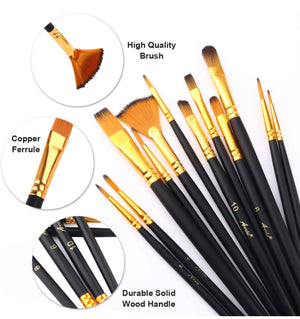 12 piece artist paint brush set - truborns